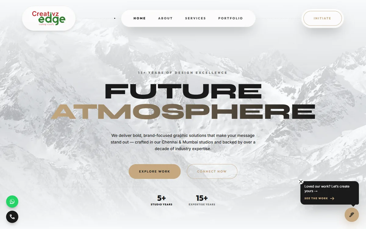CreativzEdge website design — graphic design and branding studio site for the Chennai and Mumbai studio, built by TheVincis